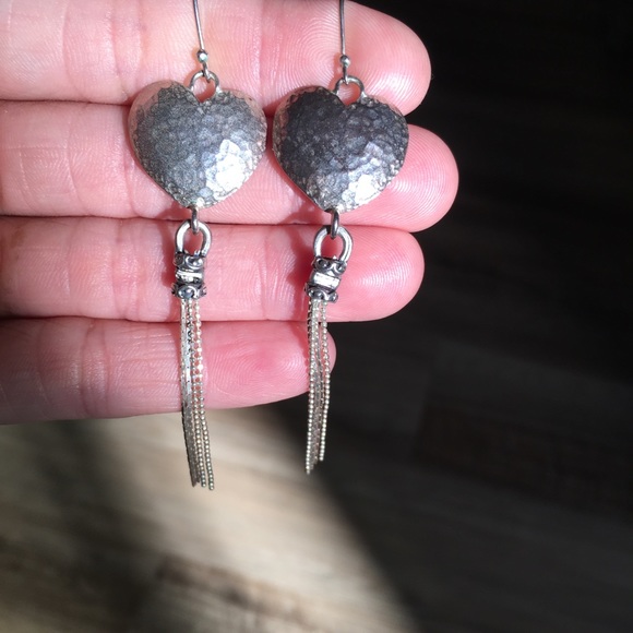 .925 Sterling Silver Heart and Strands Earrings - Picture 7 of 8
